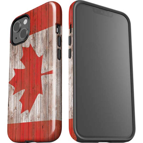Canadian Flag Dark Wood iPhone 15 Impact Case